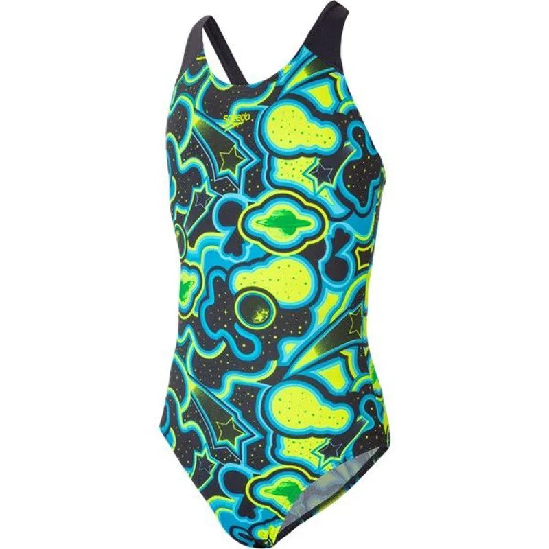 Speedo Girl's Allover Splashback Swimsuit Navy/Blue 5-6